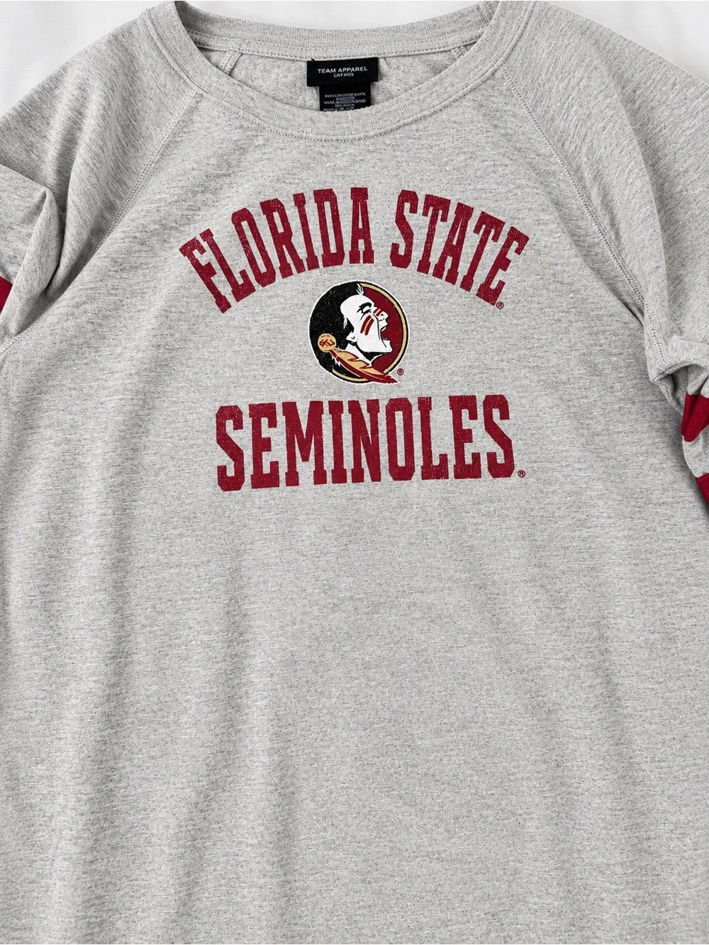 Florida State Seminoles Long Sleeve Tee Gray Maroon Striped Sleeves Size M